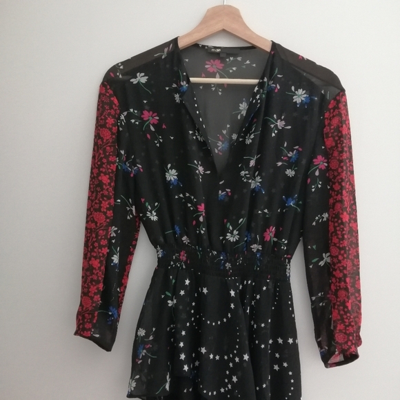 Maje Remix Asymmetric Paneled Floral Black Midi Dress 1 or Small - Picture 6 of 17